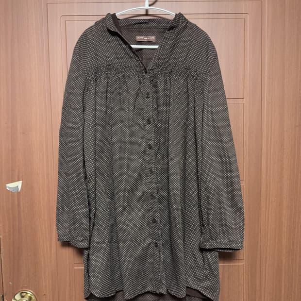 모리걸 하구미 일본 빈티지 브라운 도트 셔츠 스트라이프 반팔 티셔츠