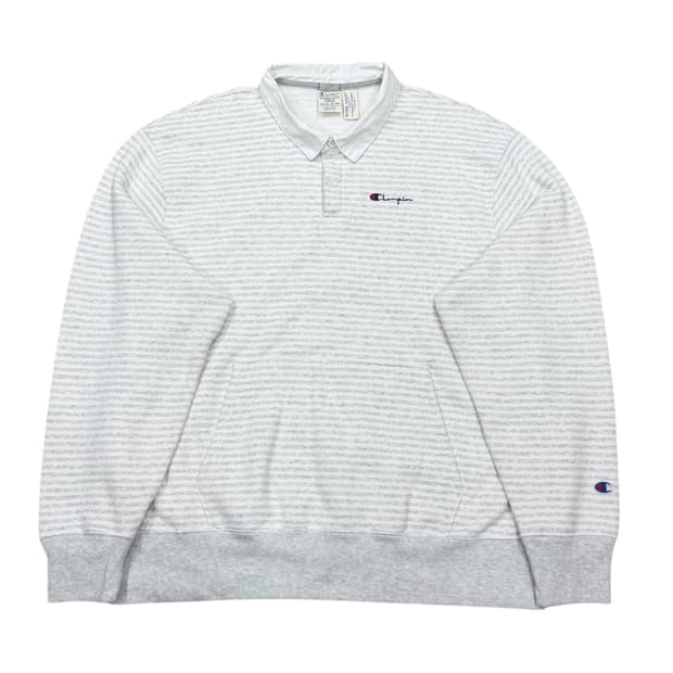 챔피온 리버스위브 스트라이프 럭비 PK 기모 맨투맨 그레이 L