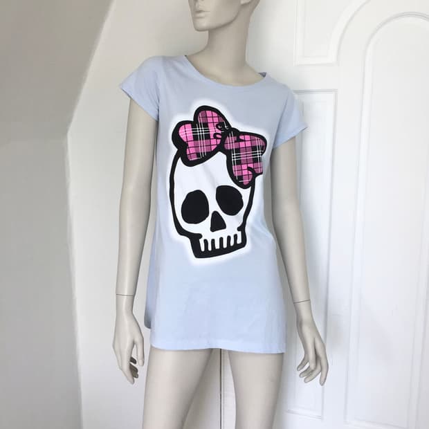 Big Skull Blue Graphic Long Tee