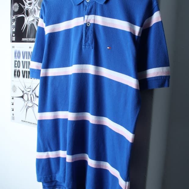 (L-XL) 타미힐피거 반팔 카라 티셔츠 스트라이프 블루-H30289