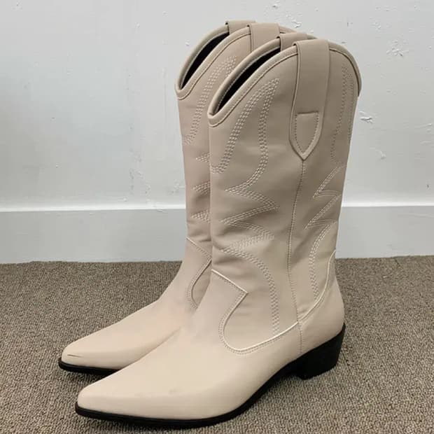 새상품 / 카우 베이지 웨스턴 미들부츠