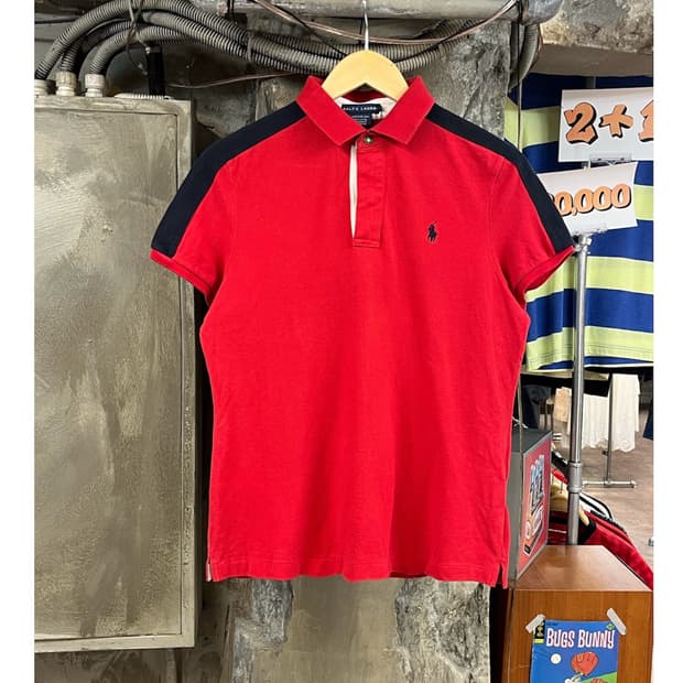  폴로 랄프로렌 배색 반팔 카라티 레드 L #csz3897