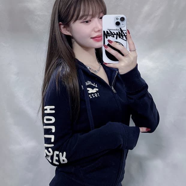 홀리스터 다크네이비 딱붙핏 사이드로고 후드집업 