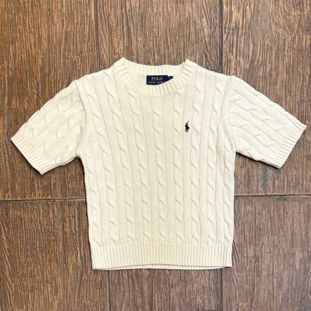 [HI] Polo 폴로 케이블 반팔 니트 화이트