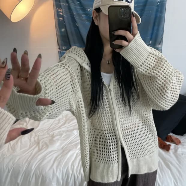 오버핏 매쉬 후드집업