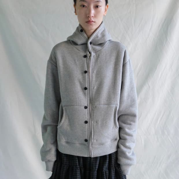 피키소사이어티 후리스 버튼 후드집업 멜란지