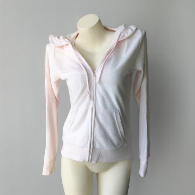 페일 핑크 러플 테리 후드 짚업