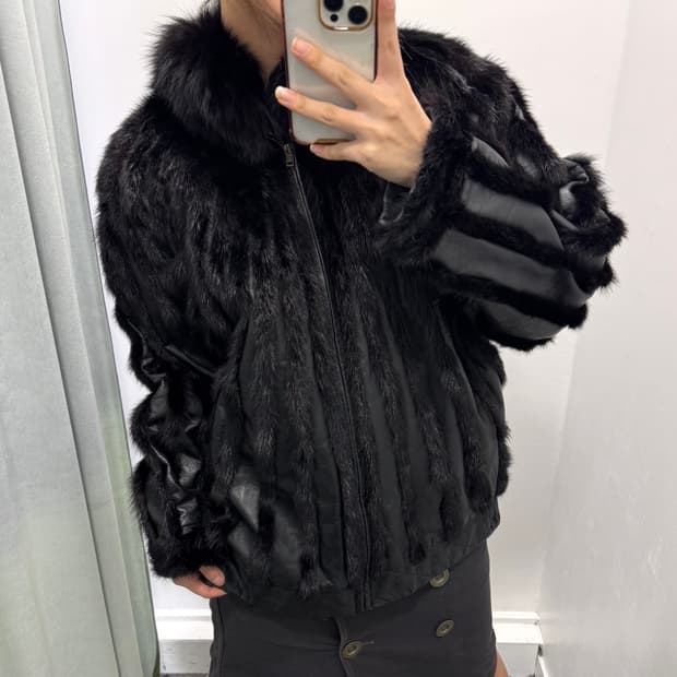 블랙 소가죽 퍼 트리밍 자켓