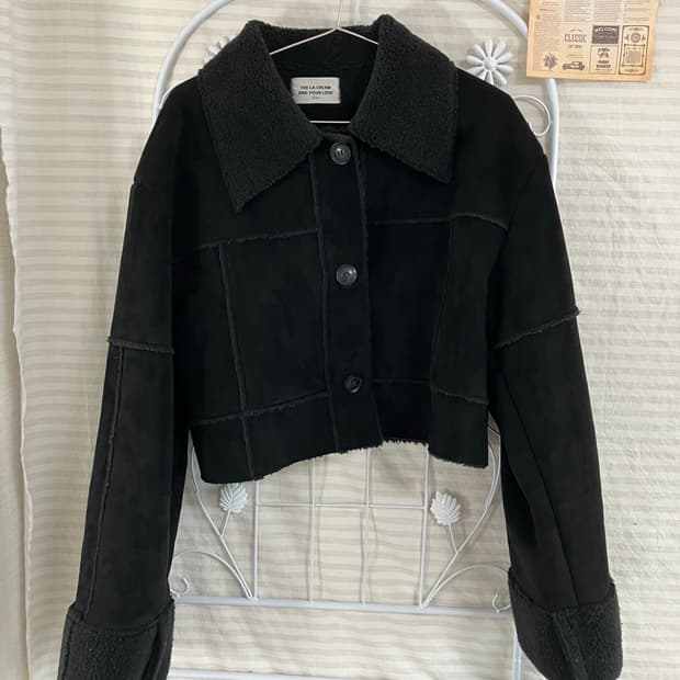 빈티지 블랙 크롭 무스탕 932 y2k 스트릿 갸루 펑키 일본빈티지 fa