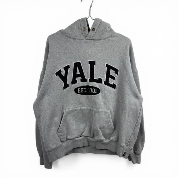 (M) 예일 패치로고 후드 티 그레이