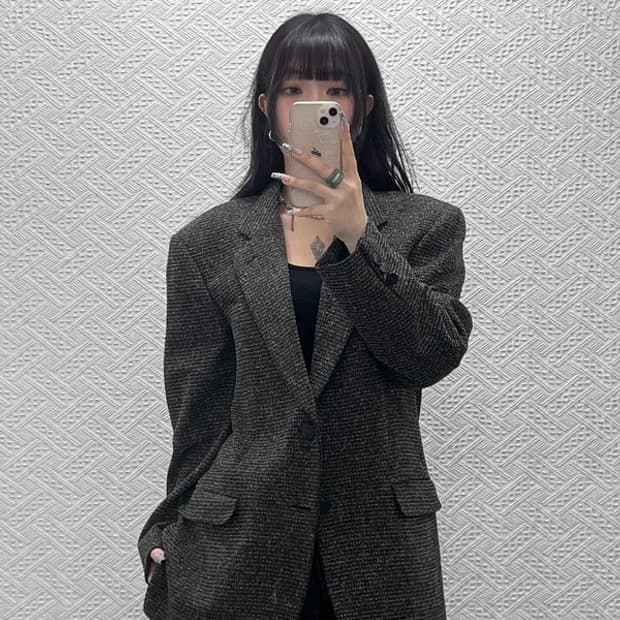입생로랑 모던시크 헤링본 트위드 울 블레이저 자켓 100 C12591