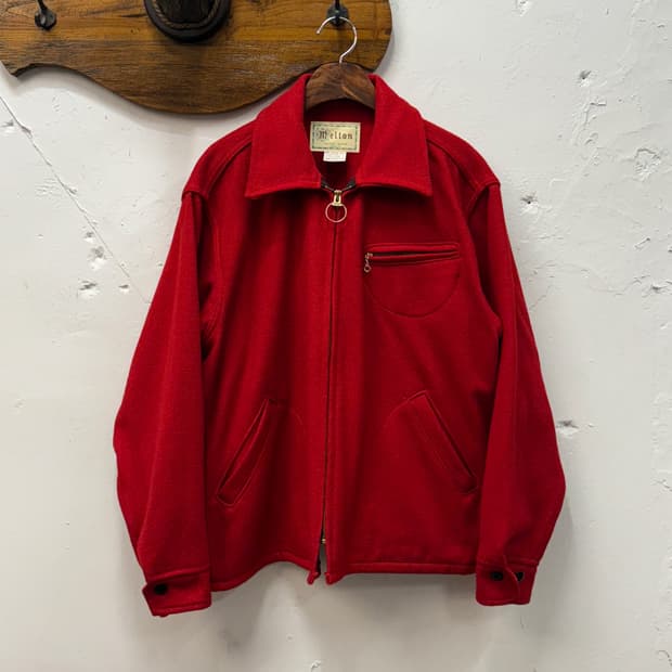 L) 90s USA Melton Zip-Up Wool Jacket