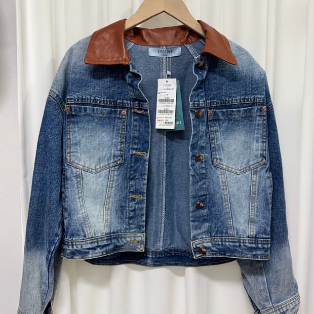 [새상품] L'ECCOVE 레코브 데님자켓 레더 카라