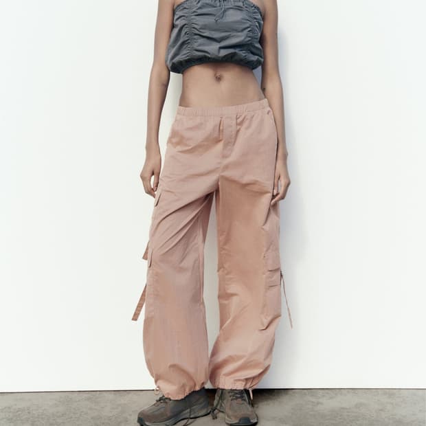 자라 ZARA 나일론 카고 파라슈트 팬츠 트라우저 핑크 xs