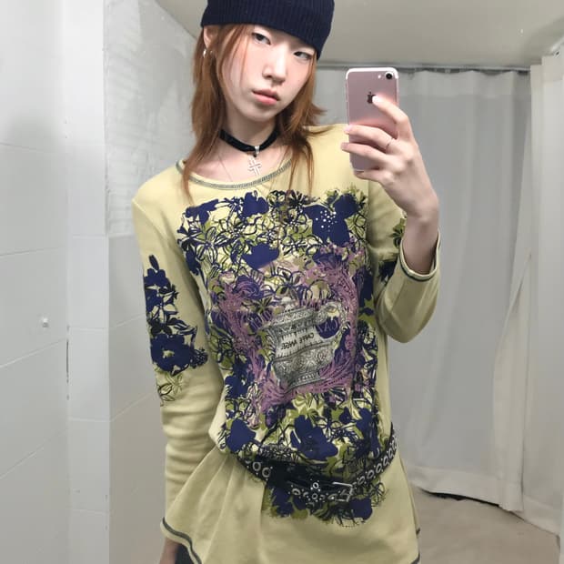 빈티지 펑크 프린팅 큐빅 7부 롱슬리브