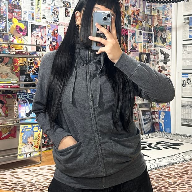 코데즈컴바인 Y2K 하이넥 그레이 후드집업