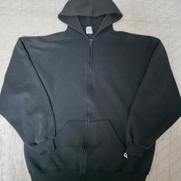 [XL] 90s USA 빈티지 러셀 애슬레틱 후드집업 블랙 나이스 페이딩