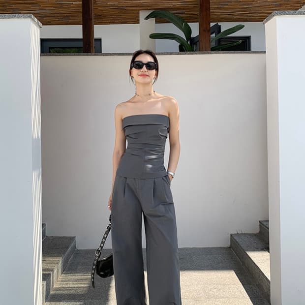 inpairs 인페어즈 그레이 튜브탑 팬츠 셋업 