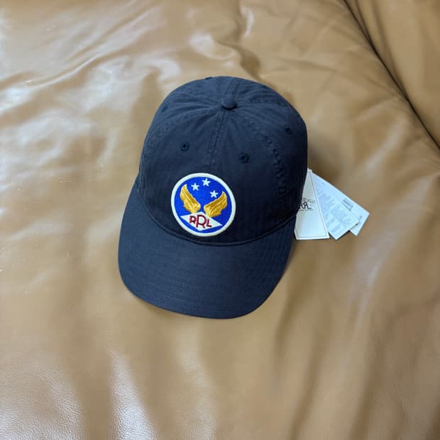 RRL 더블알엘 랄프로렌 폴로 윙로고 6패널 볼캡 모자 워시드 블랙