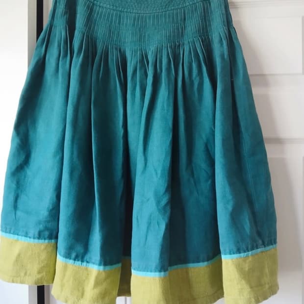 Teal&Lime Green Linen/silk Midi skirt