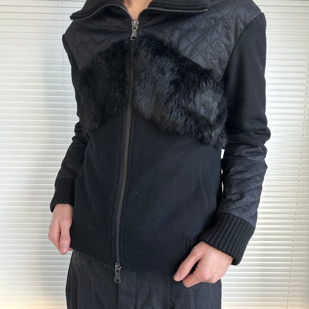 발망 퍼 퀼팅 하이넥 봄버 자켓