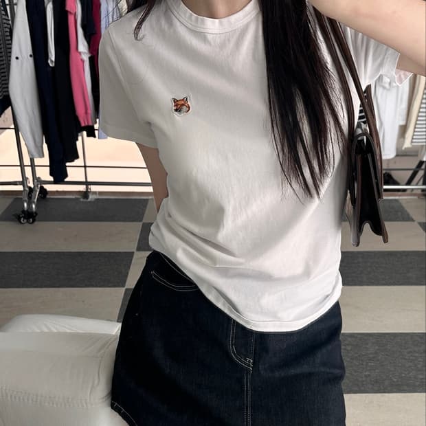 메종키츠네 폭스헤드 화이트 반팔 티셔츠