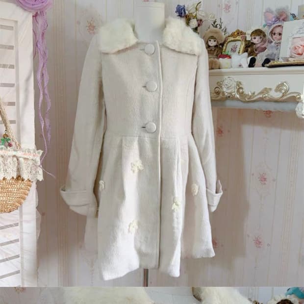 리즈리사 연핑크 플라워 백리본 퍼카라 코트 히메갸루