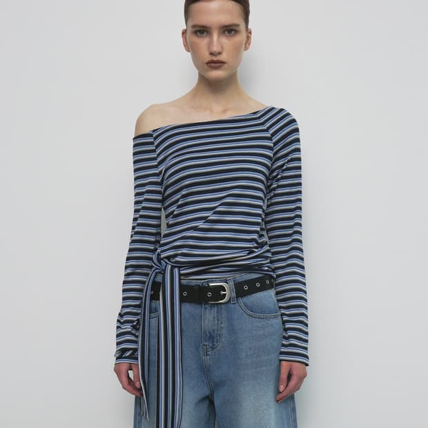 샌드릭 스트라이프 스트랩 티셔츠(블루)