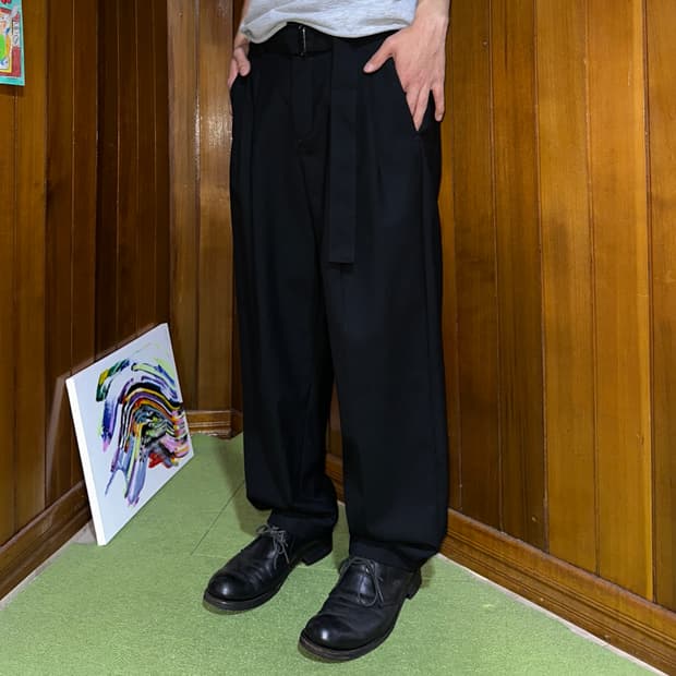 Attachment belted wool trouser slacks