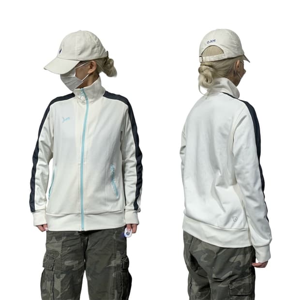 푸마 아이보리 블랙 사이드 라인 트랙탑 져지 L