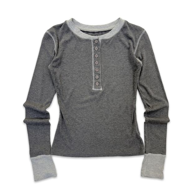 빈티지 그레이 하프 단추 레이어드티