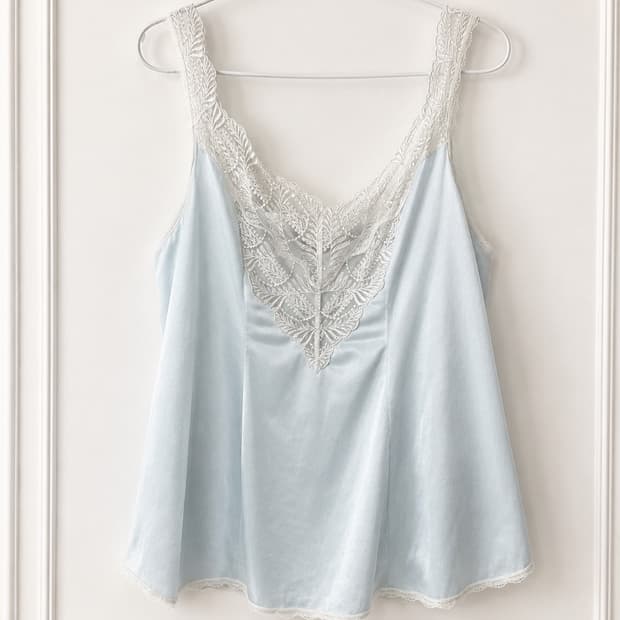 europe vintage babyblue lace slip top