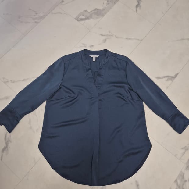 H&M 여성 네이비 실크 블라우스 상의 (42)