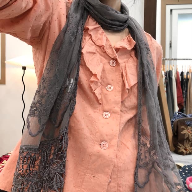 coral ruffle blouse