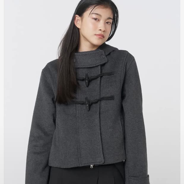 미세키서울 더플 후드 숏코트 차콜 