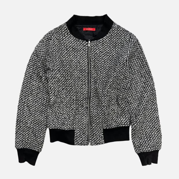black tweed crop blouson jacket