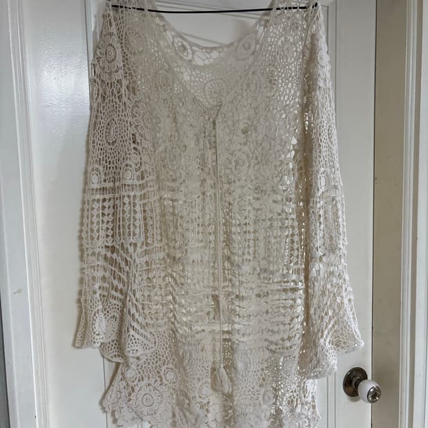 보헤미안 에스닉 크로셰 레이스 커버업 블라우스 비치 튜닉 