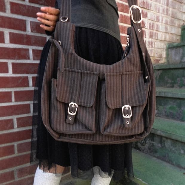 빈티지 브라운 스트라이프 토트백