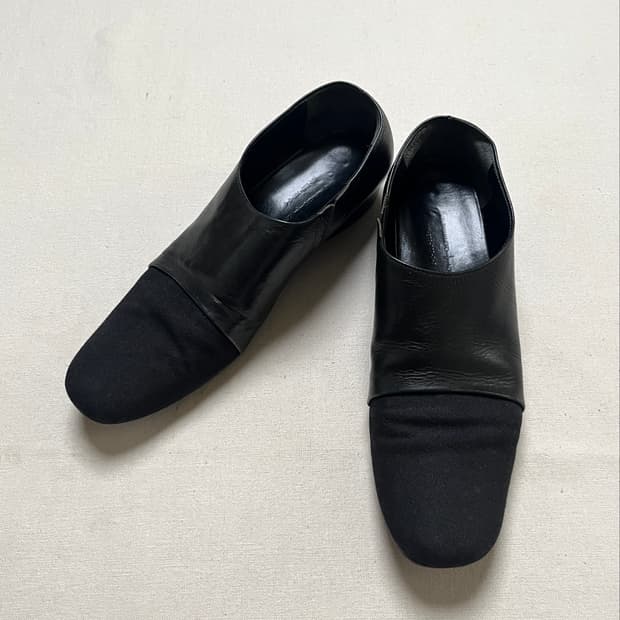 요지야마모토 캔버스토 레더 슬립온 yohji yamamoto + noir