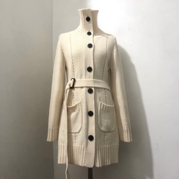 빈티지 잭앤질 하이넥 아이보리 단추 벨트 니트 롱가디건 S~M