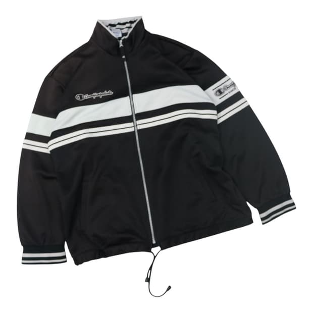 챔피온 빈티지 블랙 & 화이트 배색 스트라이프 트랙탑 (L)