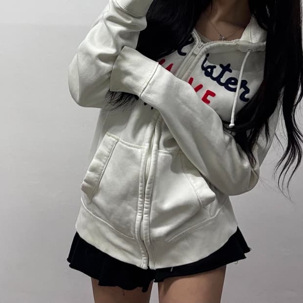 홀리스터 y2k 화이트 올드스쿨 스웻 후드집업 희귀져지(L)