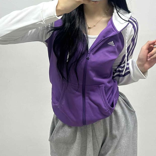 아디다스 화이트 퍼플 핀터깔 스웻 후드집업 희귀져지(M)
