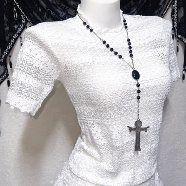 로맨틱고딕 엔젤릭 고스로리타 화이트 레이스 시스루 블라우스 로걀탑 핀터