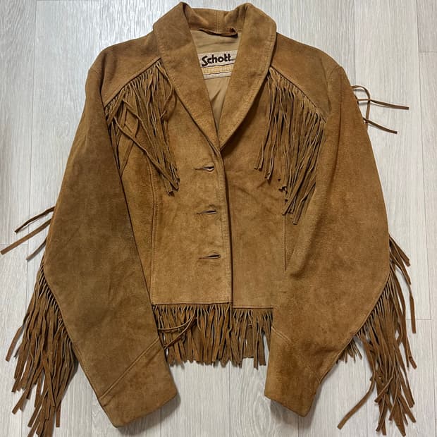 쇼트 스웨이드 레더 프린지 자켓