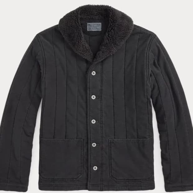 (1회착) 더블알엘 rrl 플리스 칼라 퀄트 저지 재킷 L