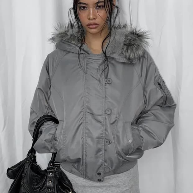 블랙업 누닐 퍼트리밍 후드 점퍼 그레이