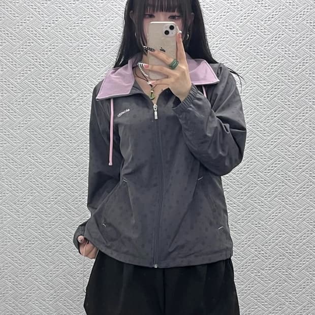 KAEPA 러블리 물방울 도트 딸기우유 바람막이 자켓 M C10541