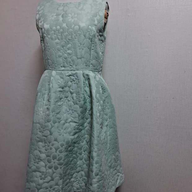 일본빈티지 mikiflle 입체플라워 패턴 민트 민소매원피스 하객룩원피스