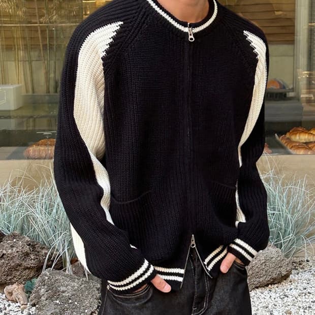 디서먼트 바시티 니트 집업